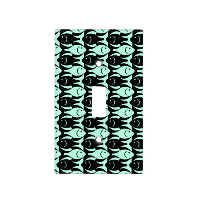 Mid-Century Modern fish, aqua and black Light Switch Cover (Front)