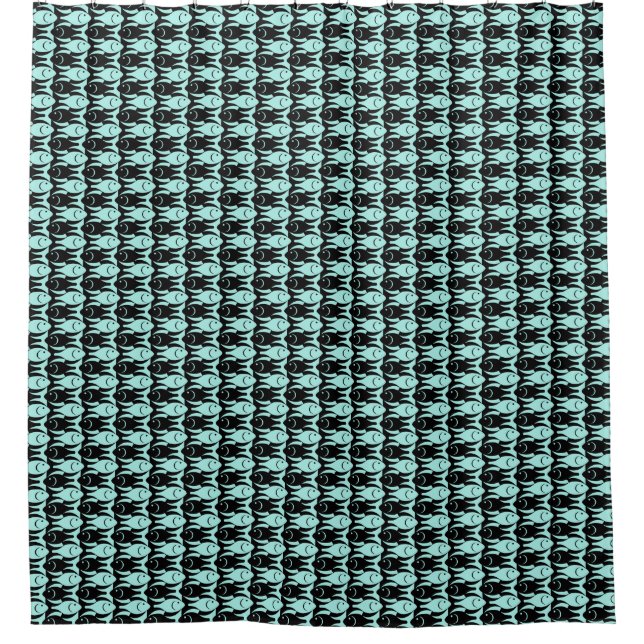 Mid-Century Modern fish, aqua and black Shower Curtain (Front)