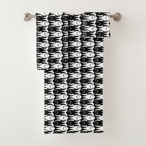 Mid_Century Modern fish black and white Bath Towel Set