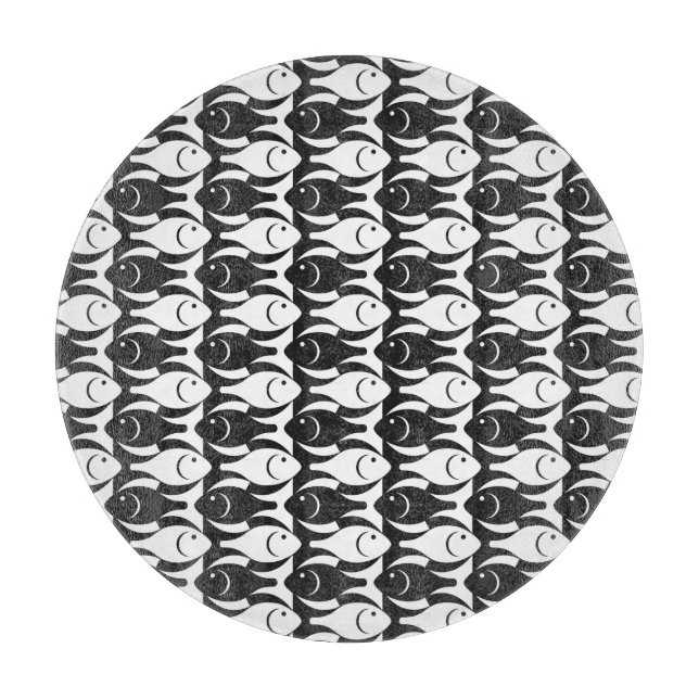 Mid-Century Modern fish, black and white Cutting Board (Front)