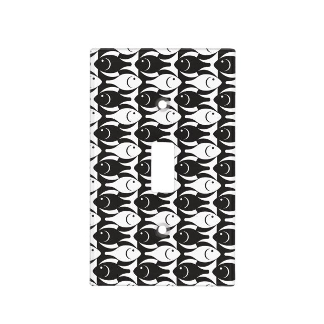 Mid-Century Modern fish, black and white Light Switch Cover (Front)