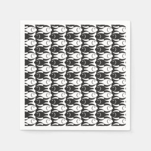 Mid-Century Modern fish, black and white Paper Napkins
