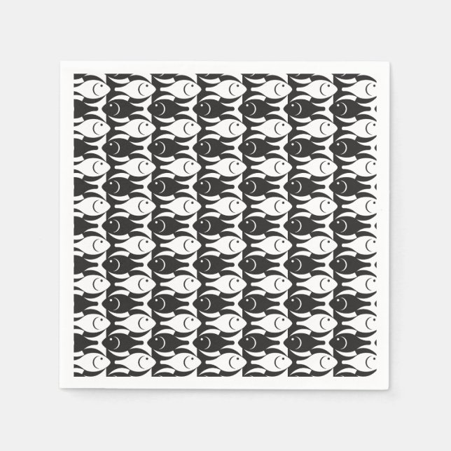 Mid-Century Modern fish, black and white Paper Napkins (Front)