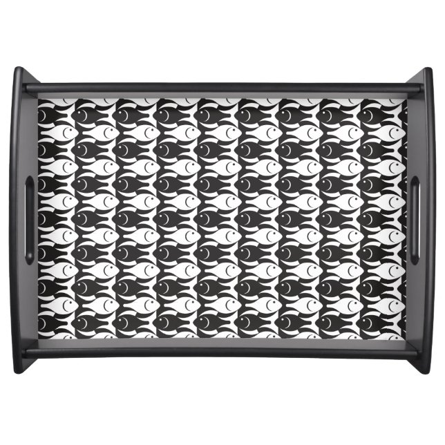 Mid-Century Modern fish, black and white Serving Tray (Front)