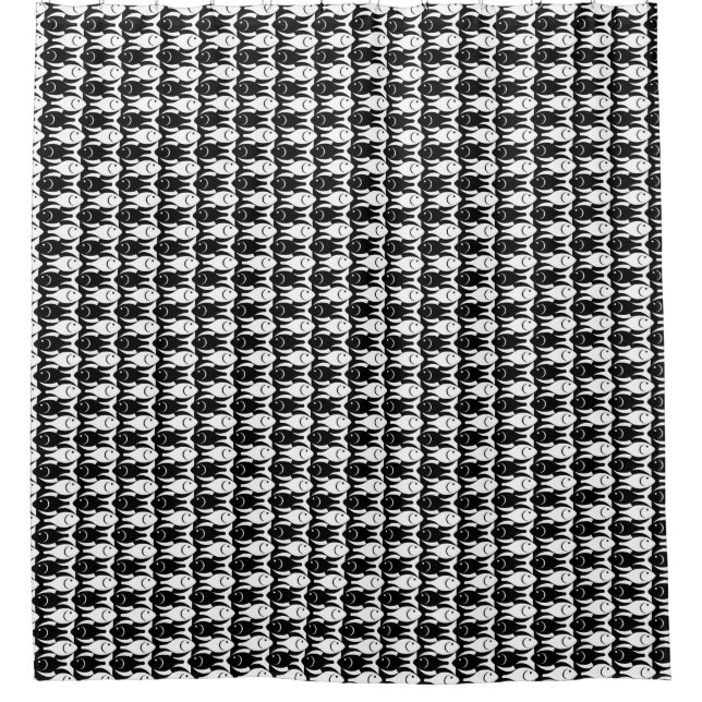 Mid-Century Modern fish, black and white Shower Curtain (Front)