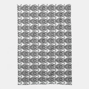 Mid-Century Modern fish, Black, White and Gray Kitchen Towel