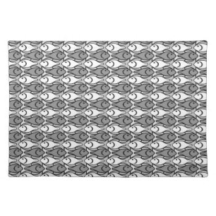 Mid-Century Modern fish, Black, White and Gray  Placemat