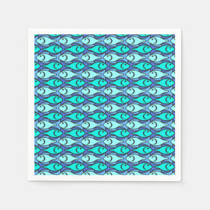 Mid-Century Modern fish, blue and aqua Paper Napkins