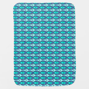 Mid-Century Modern fish, blue and aqua Swaddle Blanket