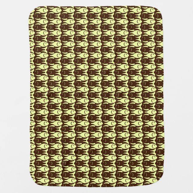 Mid-Century Modern fish, brown and yellow Swaddle Blanket (Front)