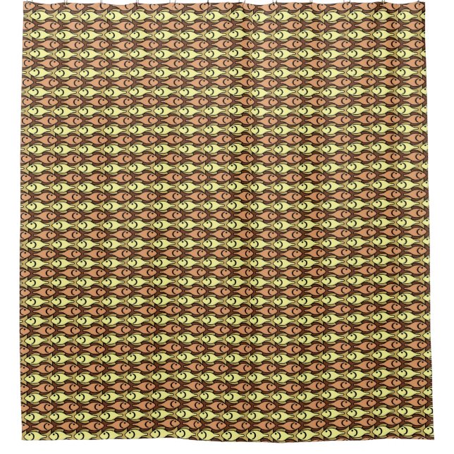 Mid-Century Modern Fish, Brown, Rust and Yellow Shower Curtain (Front)
