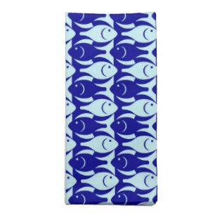 Mid-Century Modern fish, cobalt and light blue Cloth Napkin