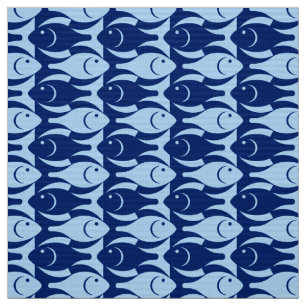Mid-Century Modern fish, cobalt and light blue Fabric