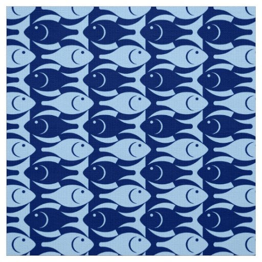 Mid-Century Modern fish, cobalt and light blue Fabric