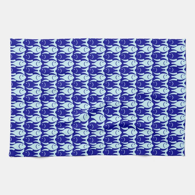 Mid-Century Modern fish, cobalt and light blue Kitchen Towel (Horizontal)
