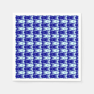 Mid-Century Modern fish, cobalt and light blue Paper Napkins