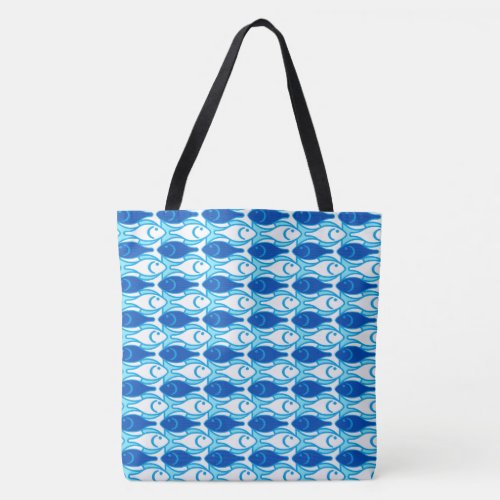 Mid_Century Modern fish cobalt blue and white Tote Bag