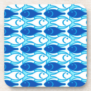 Mid-Century Modern fish, cobalt blue Drink Coaster