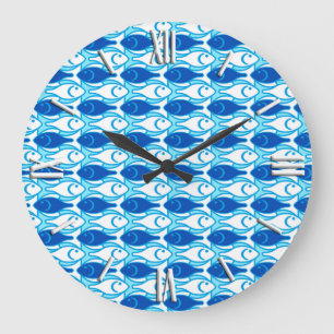 Mid-Century Modern fish, cobalt blue Large Clock