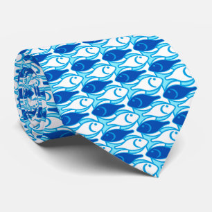 Mid-Century Modern fish, cobalt blue Neck Tie