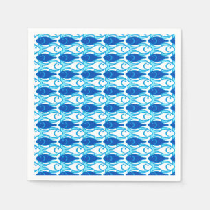 Mid-Century Modern fish, cobalt blue Paper Napkins