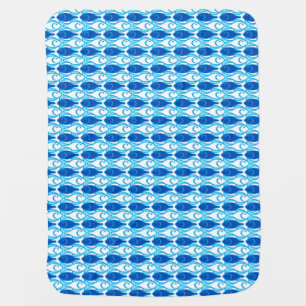 Mid-Century Modern fish, cobalt blue Stroller Blanket