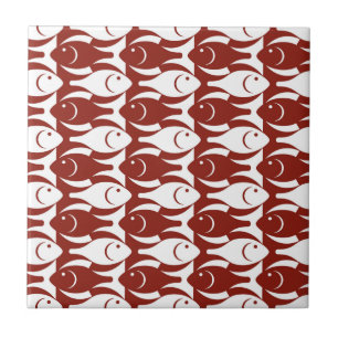 Mid-Century Modern fish, dark red and white Ceramic Tile