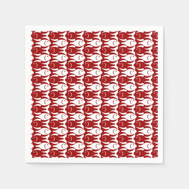 Mid-Century Modern fish, dark red and white Paper Napkins (Front)