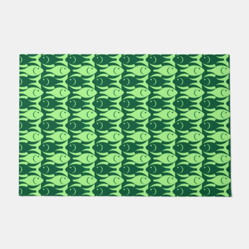 Mid_Century Modern Fish Emerald and Lime Green Doormat