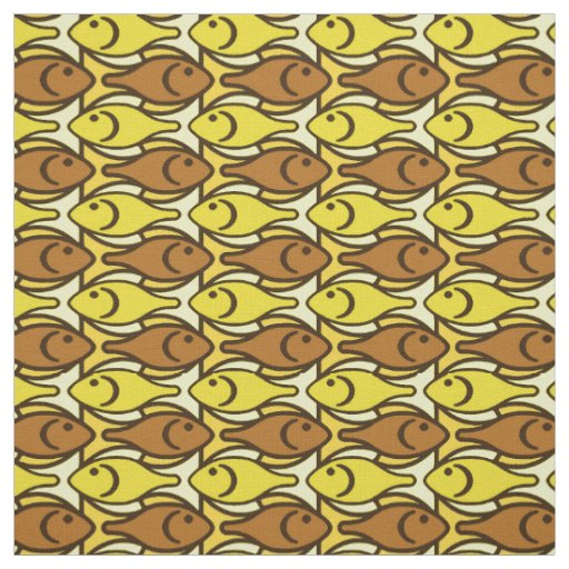 Mid-Century Modern fish, gold and brown Fabric