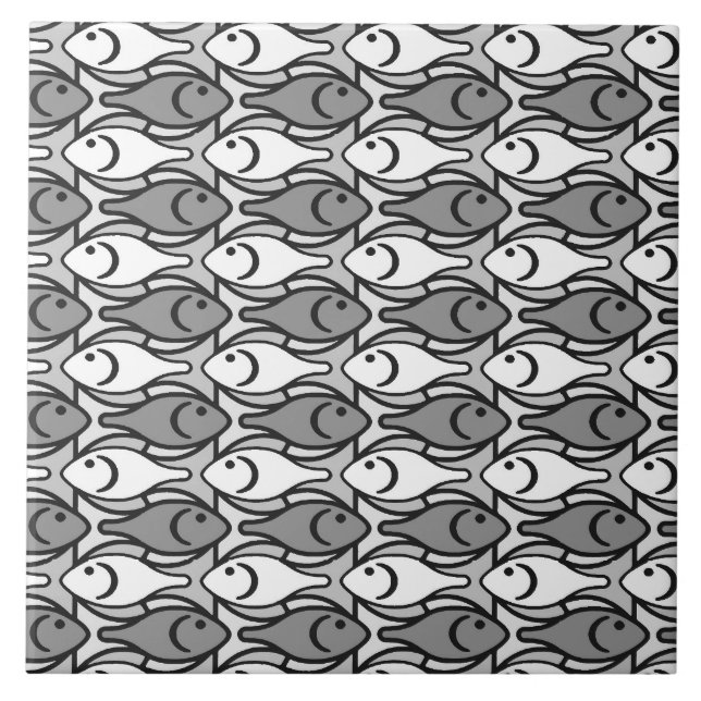 Mid-Century Modern fish, grey, white and black Ceramic Tile (Front)