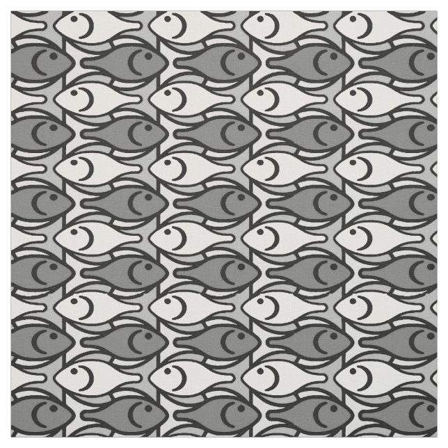 Mid-Century Modern fish, grey, white and black Fabric (Swatch)