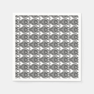 Mid-Century Modern fish, grey, white and black Paper Napkins