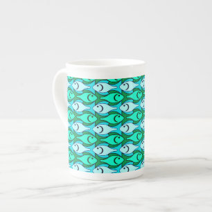 Mid-Century Modern fish, jade green and aqua Bone China Mug