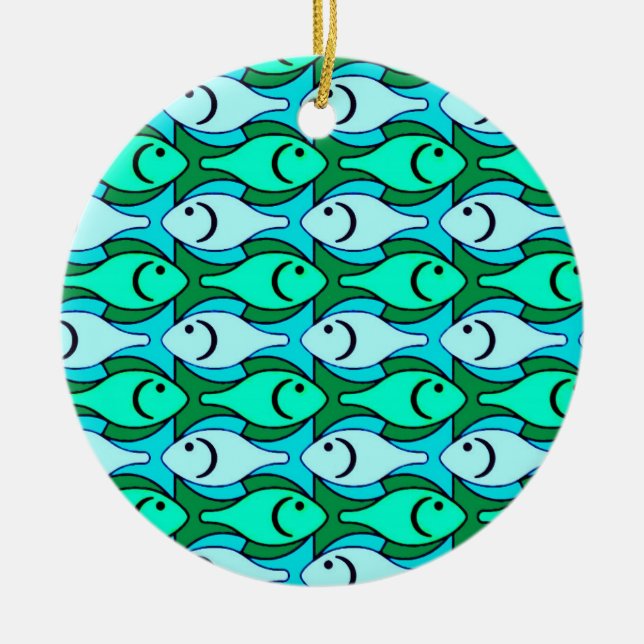 Mid-Century Modern fish, jade green and aqua Ceramic Ornament (Front)