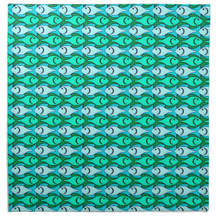 Mid-Century Modern fish, jade green and aqua Cloth Napkin