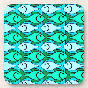 Mid-Century Modern fish, jade green and aqua Coaster