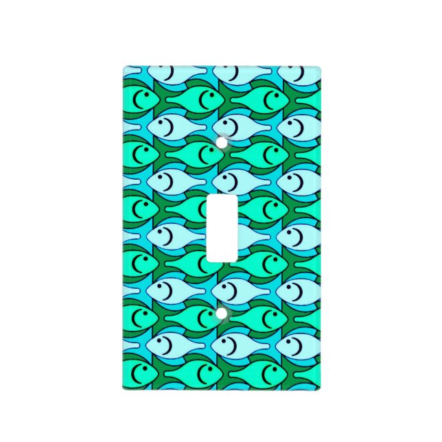 Mid-Century Modern fish, jade green and aqua Light Switch Cover (Front)