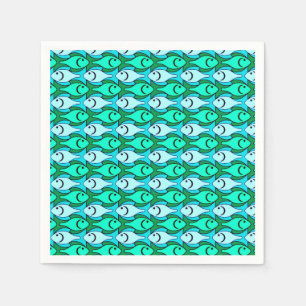 Mid-Century Modern fish, jade green and aqua Napkins