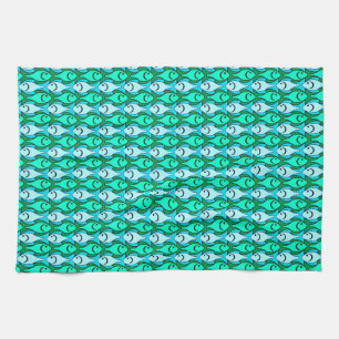Mid-Century Modern fish, jade green and aqua Towel