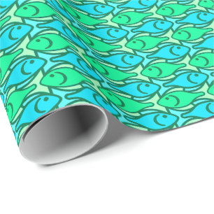 Mid-Century Modern fish, jade green Wrapping Paper