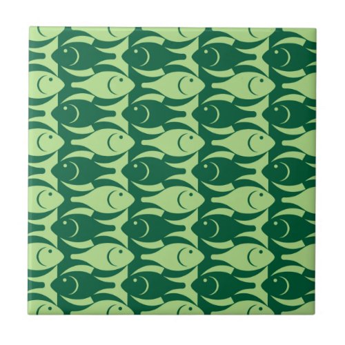 Mid_Century Modern fish lime and dark green Ceramic Tile