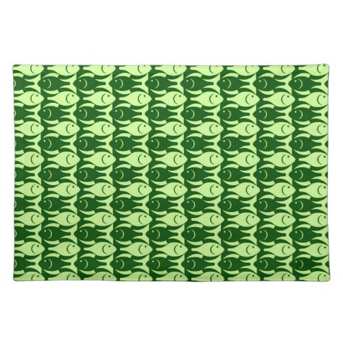 Mid_Century Modern fish lime and dark green Cloth Placemat