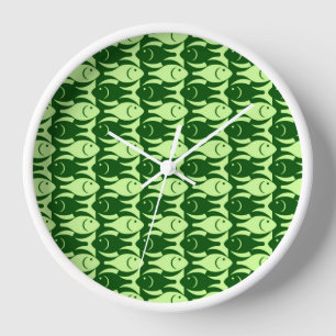 Mid-Century Modern fish, lime and dark green Wall Clock