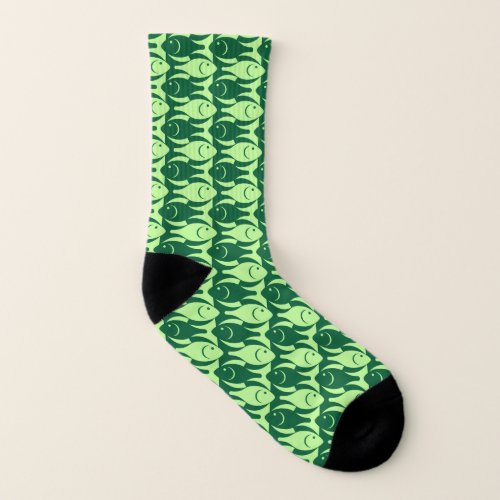 Mid_Century Modern fish lime and emerald green Socks