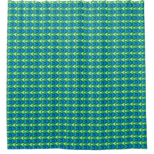 Mid_Century Modern Fish Lime Green and Blue Shower Curtain