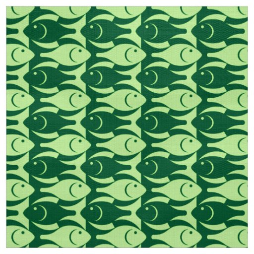 Mid-Century Modern fish, mint and emerald green Fabric