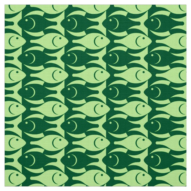 Mid-Century Modern fish, mint and emerald green Fabric (Swatch)