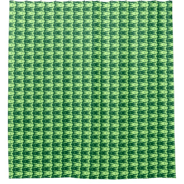 Mid-Century Modern fish, mint and emerald green Shower Curtain (Front)