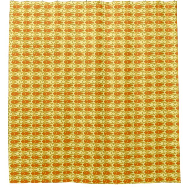 Mid-Century Modern Fish, Mustard Yellow & Orange Shower Curtain (Front)